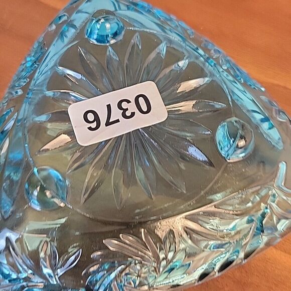Vintage Hazel‎ Atlas Capri Blue Glass Pinwheel Triangle Lidded Candy Dish MCM - Picture 10 of 11